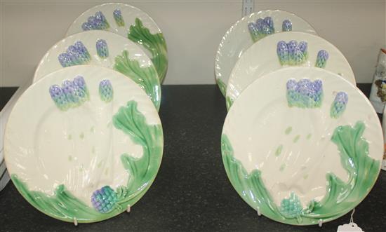 A set of six Salines polychrome pottery asparagus plates, late 19th century, 23cm